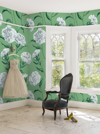 'Townhouse Mural' Wallpaper by Sarah Jessica Parker - Silver on Jade