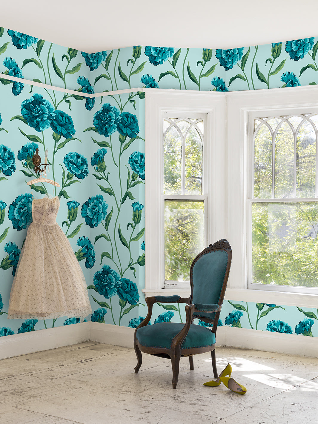 'Townhouse' Wallpaper by Sarah Jessica Parker - Peacock on Sky