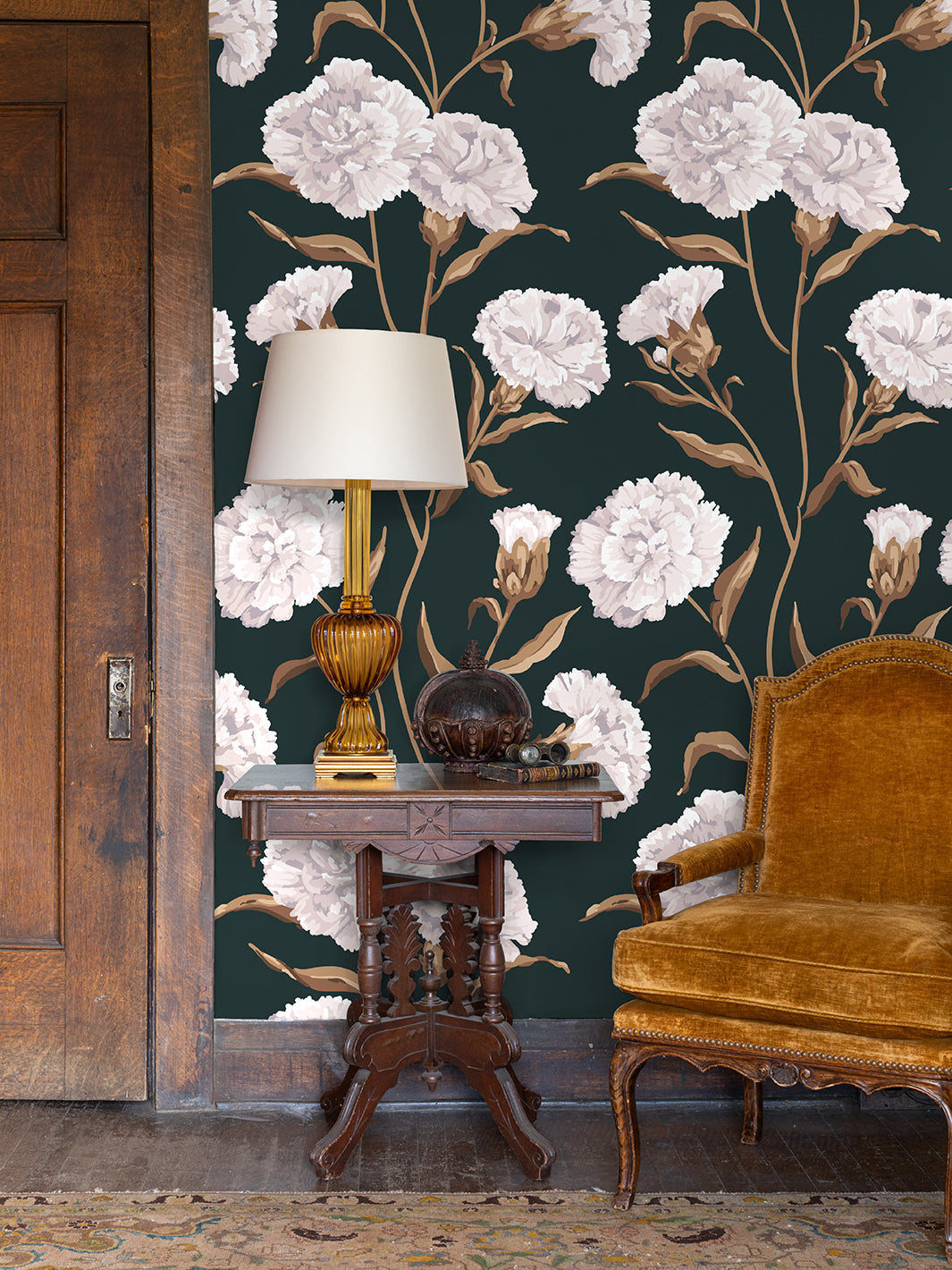 'Townhouse' Wallpaper by Sarah Jessica Parker - Pearl on Deep Navy
