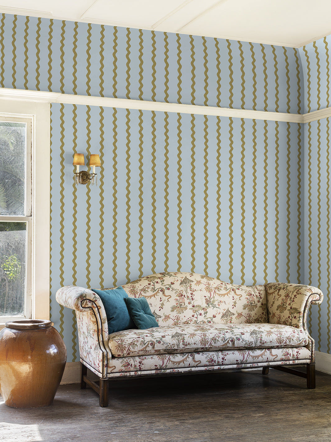 'Ric-Rac Stripe' Wallpaper by Sarah Jessica Parker - Morning Dew Olive