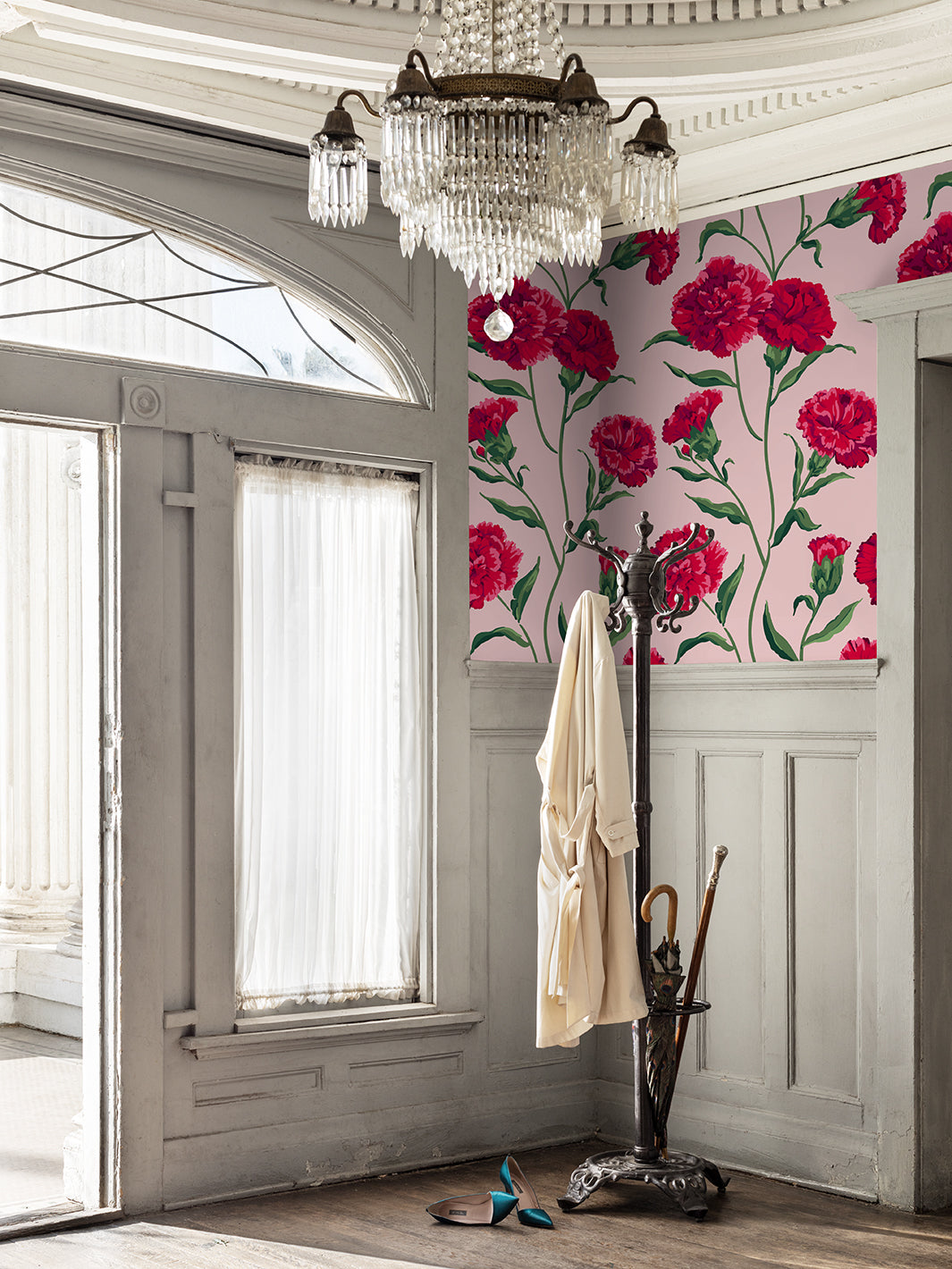 'Townhouse' Wallpaper by Sarah Jessica Parker - Scarlet on Pink