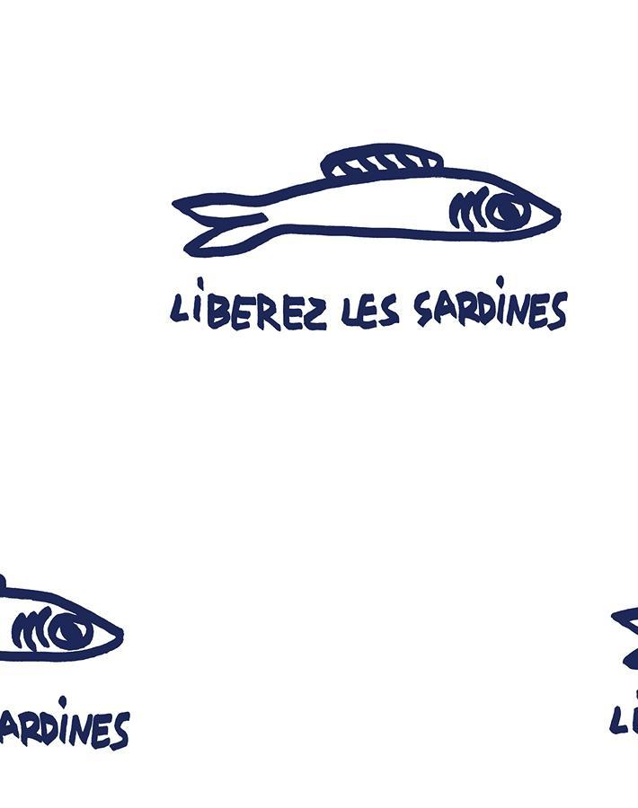 'Sardines' Wallpaper by Clare V. - Navy