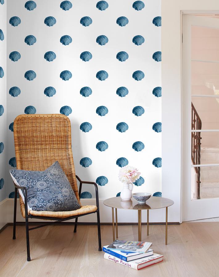 'Seashell' Wallpaper by Wallshoppe - Blue