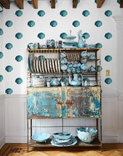 'Seashell' Wallpaper by Wallshoppe - Teal