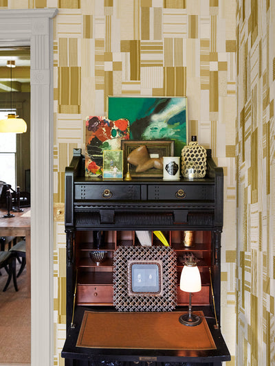 shirting patchwork wallpaper chris benz goldrod