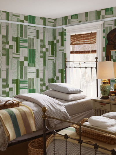 shirting patchwork wallpaper chris benz green