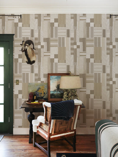 'Shirting Patchwork' Wallpaper by Chris Benz - Khaki