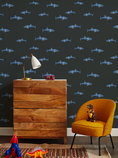 spotted shark wallpaper by tea collection charcoal