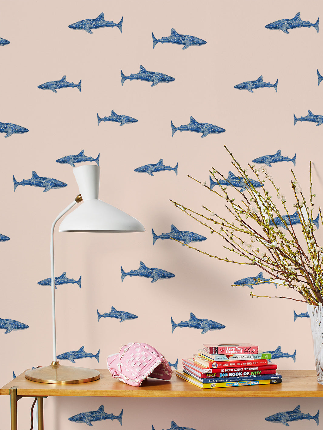 spotted shark wallpaper by tea collection peach