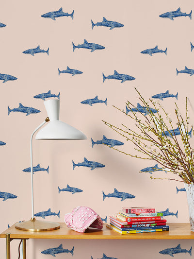 spotted shark wallpaper by tea collection peach