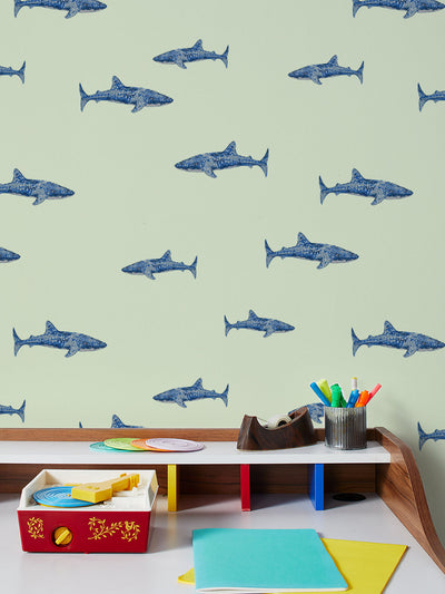 'Spotted Shark' Wallpaper by Tea Collection - Pistachio