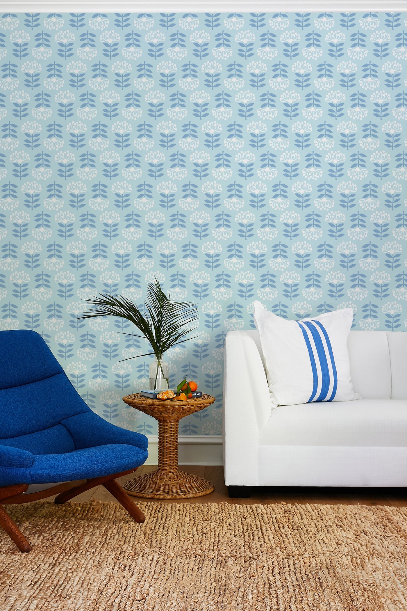 'Stylized Papyrus' Wallpaper by Tea Collection - Pale Blue