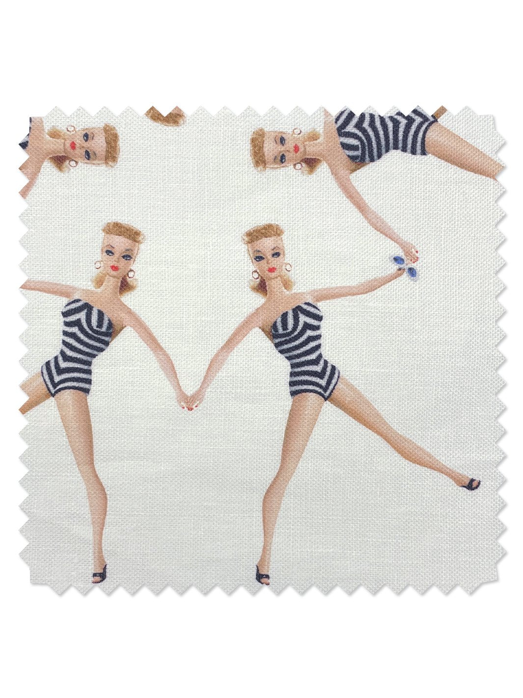 fabric by the yard synchronized vintage barbie white