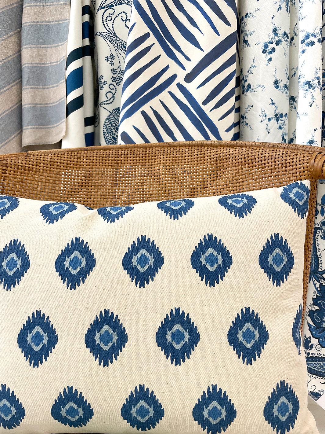 fabric by the yard tangier medallion blue on raw canvas