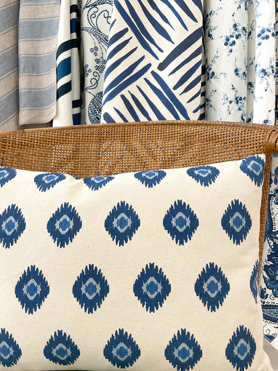 fabric by the yard tangier medallion blue on raw canvas
