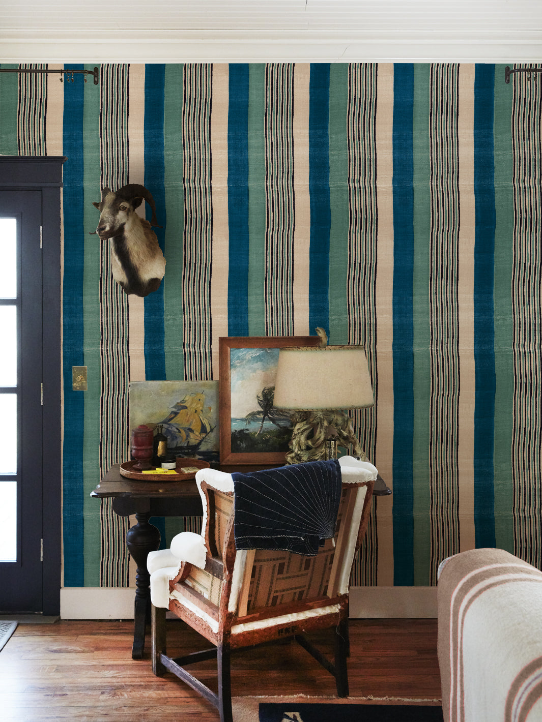 'Tent Stripe Large' Wallpaper by Chris Benz - Seaglass Blue