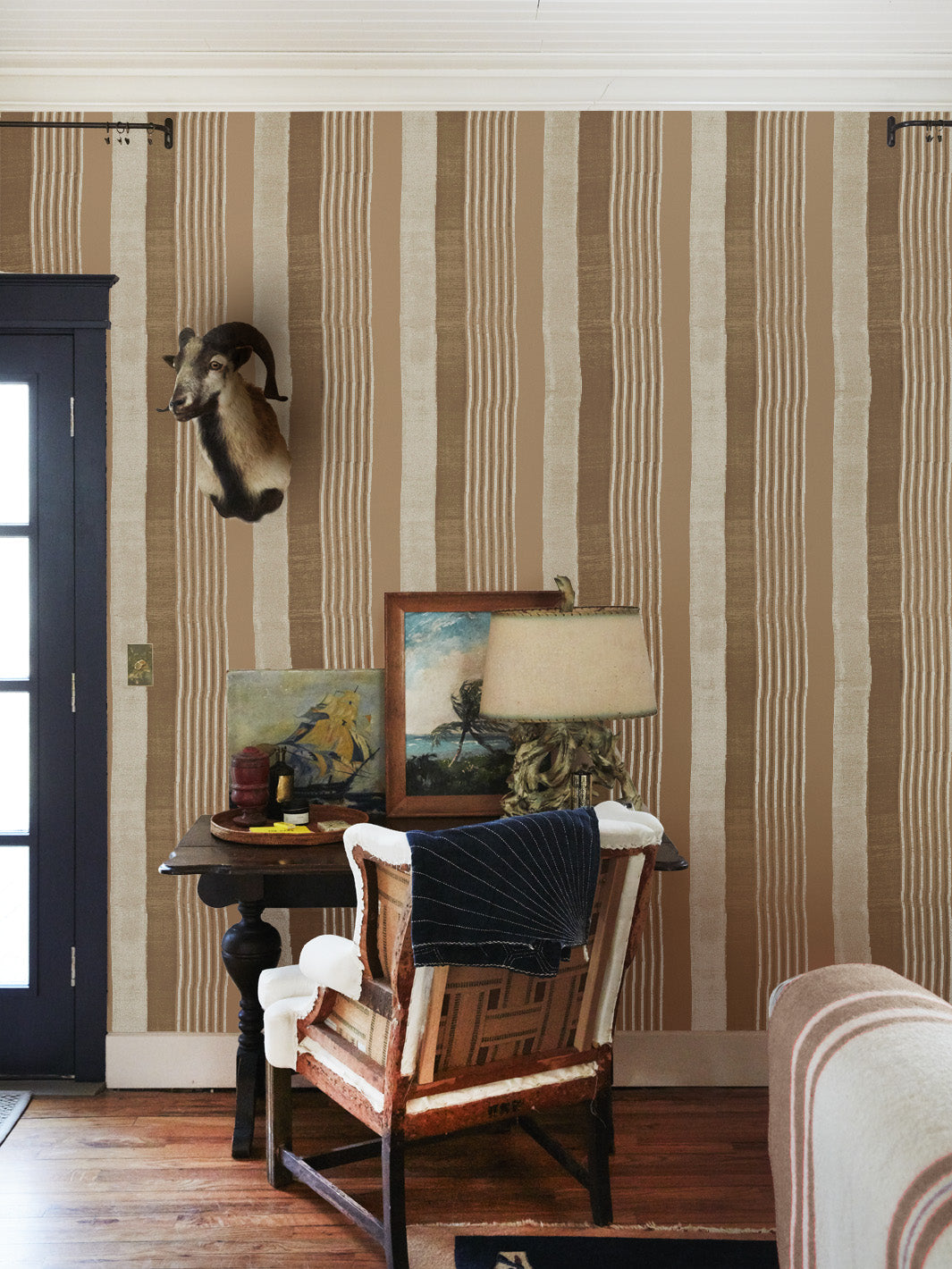 'Tent Stripe Large' Kraft Wallpaper by Chris Benz - Neutral