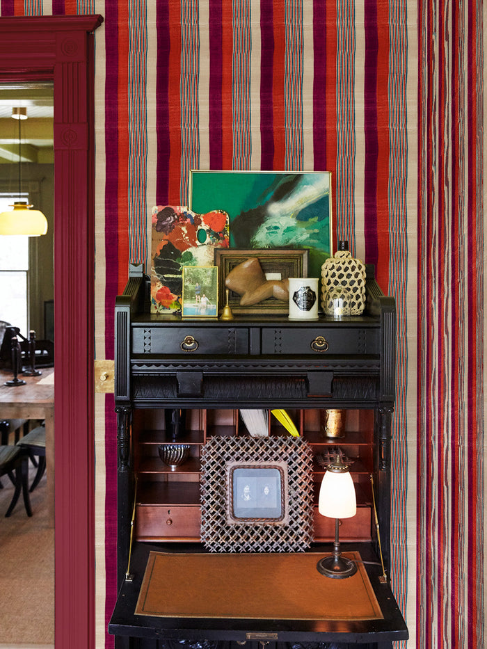 'Tent Stripe Small' Wallpaper by Chris Benz - Magenta Red