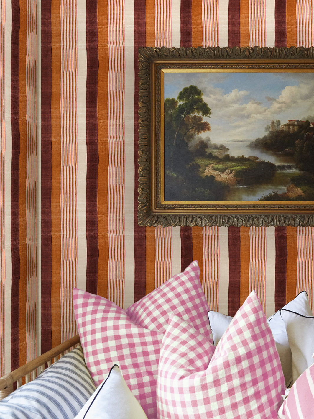 tent stripe small wallpaper chris benz rust terracotta pink