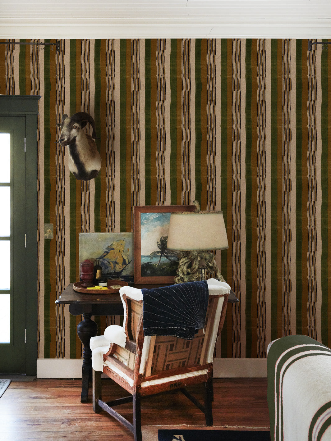 tent stripe small kraft wallpaper chris benz pine