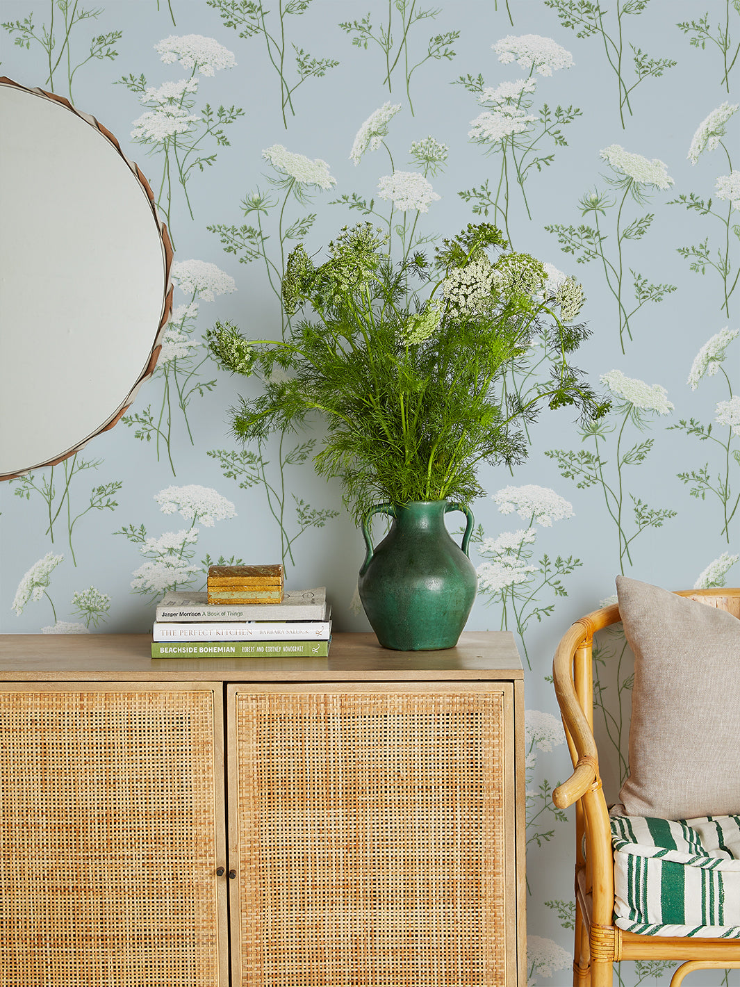 'The Queen's Lace' Wallpaper by Sarah Jessica Parker - Misty Blue