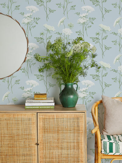 the queens lace wallpaper by sarah jessica parker misty blue