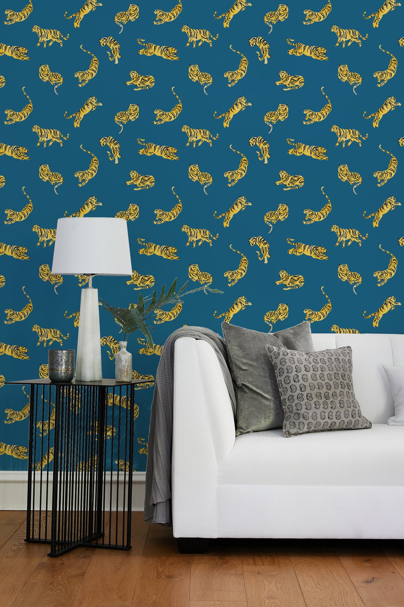 'Tigers' Wallpaper by Tea Collection - Cadet Blue
