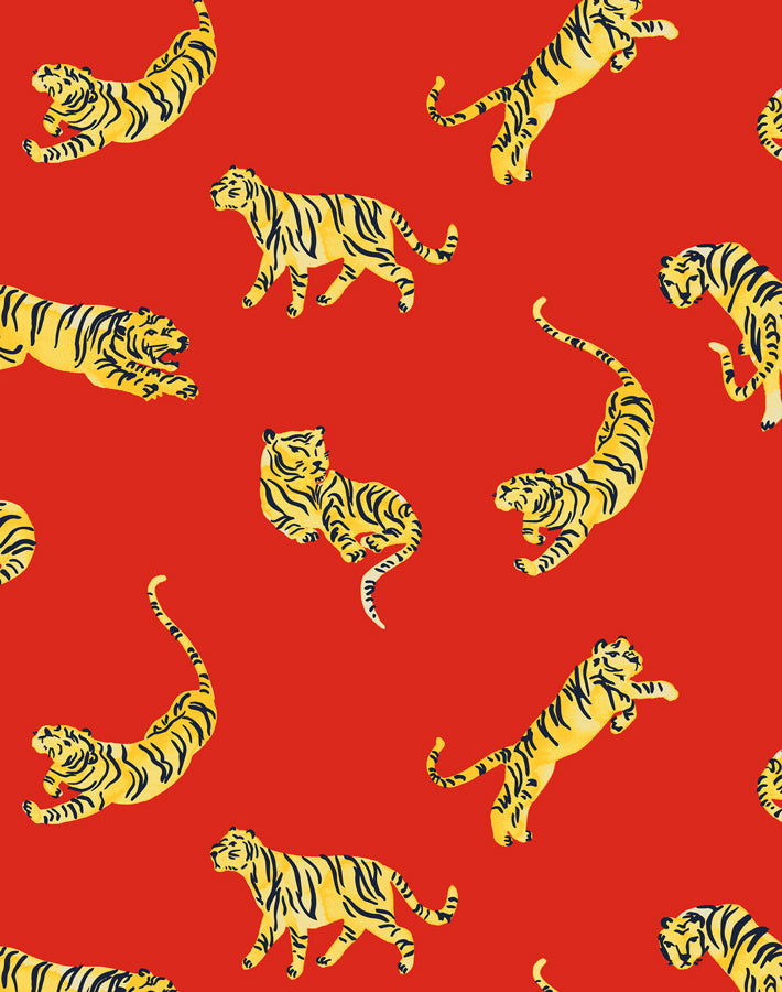 'Tigers' Wallpaper by Tea Collection - Red