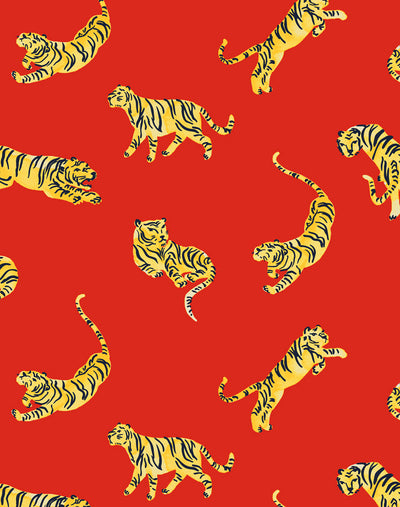 'Tigers' Wallpaper by Tea Collection - Red