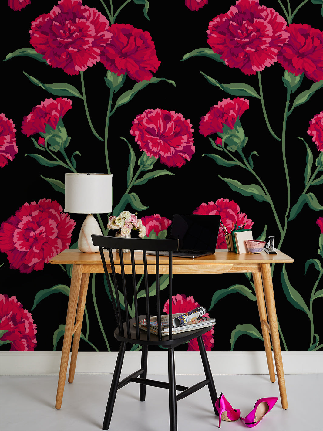 'Townhouse Mural' Wallpaper by Sarah Jessica Parker - Scarlet on Black