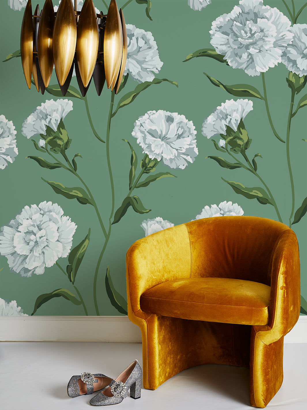 'Townhouse Mural' Wallpaper by Sarah Jessica Parker - Silver on Sage