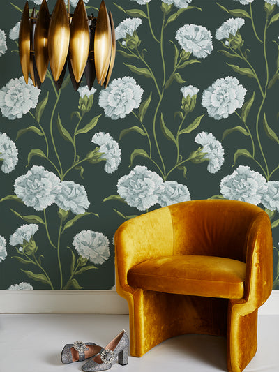 townhouse wallpaper by sarah jessica parker silver on deep juniper