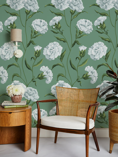 townhouse wallpaper by sarah jessica parker silver on sage