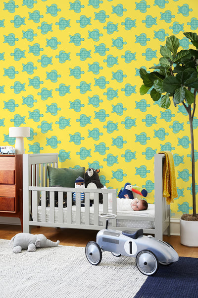 'Trailing Turtles' Wallpaper by Tea Collection - Daffodil
