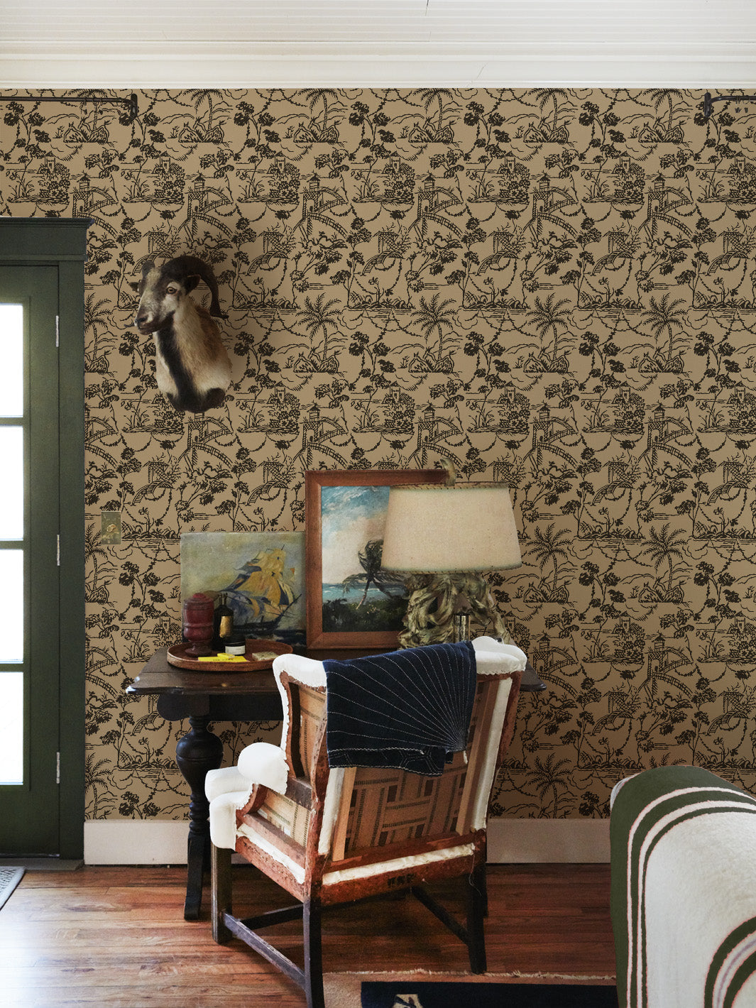 tropical toile kraft wallpaper chris benz black