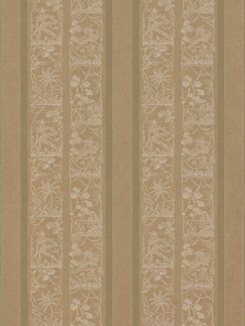 tropical toile stripe kraft wallpaper chris benz khaki white