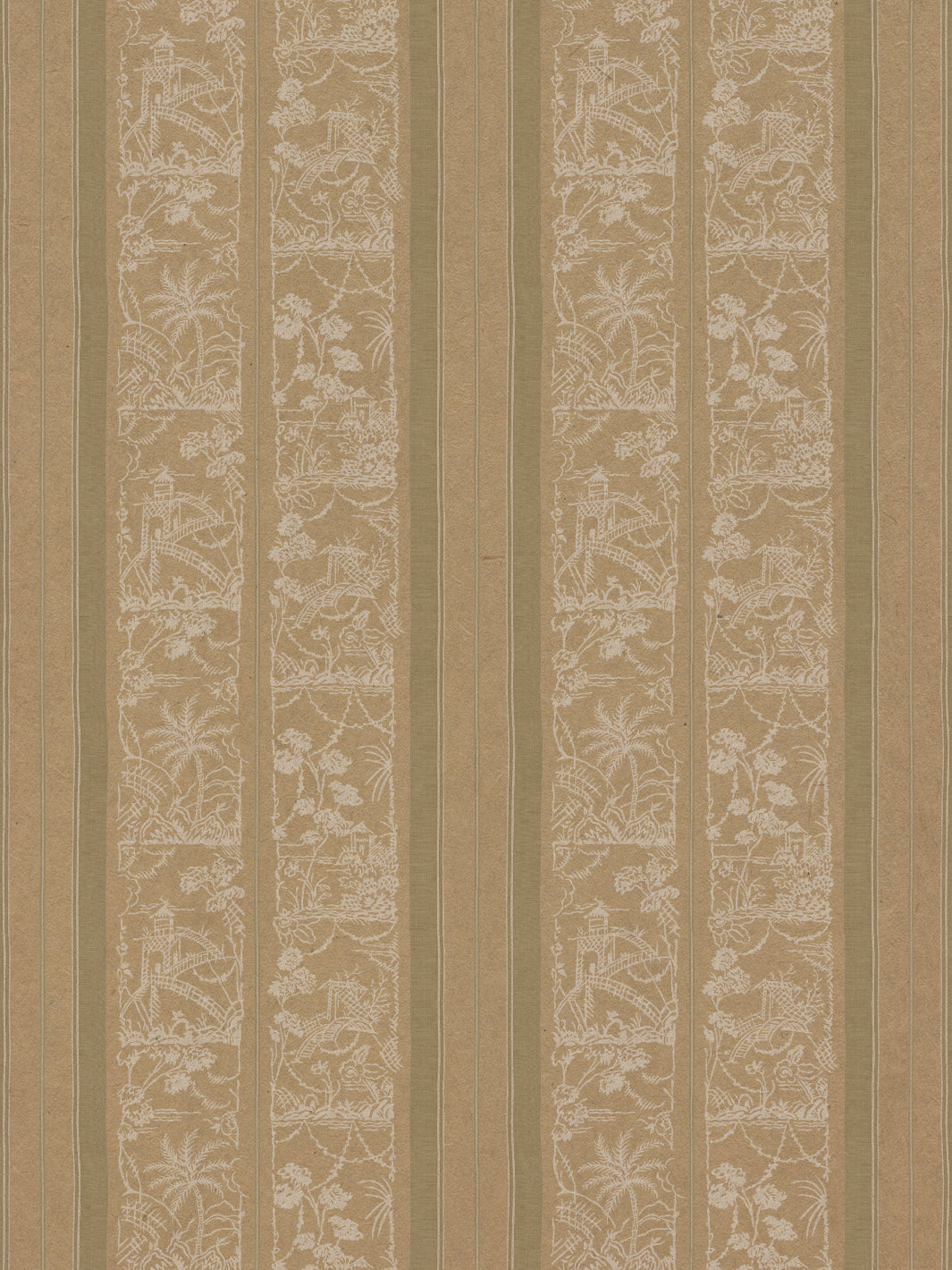 tropical toile stripe kraft wallpaper chris benz khaki white