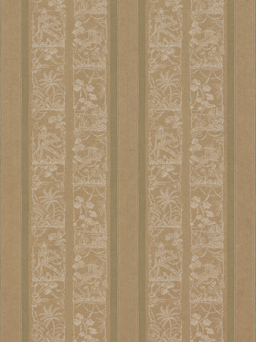 'Tropical Toile Stripe' Kraft Wallpaper by Chris Benz - Khaki White