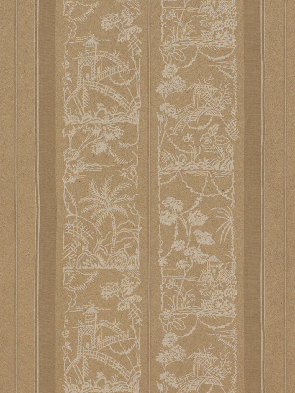 tropical toile stripe kraft wallpaper chris benz khaki white