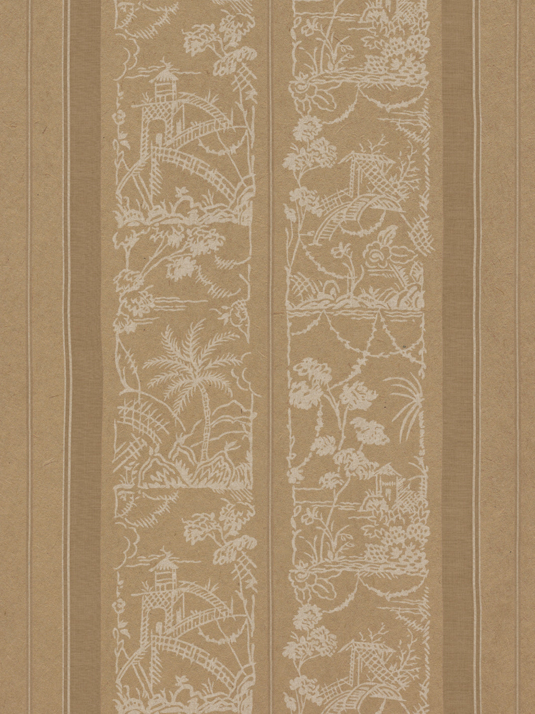 tropical toile stripe kraft wallpaper chris benz khaki white