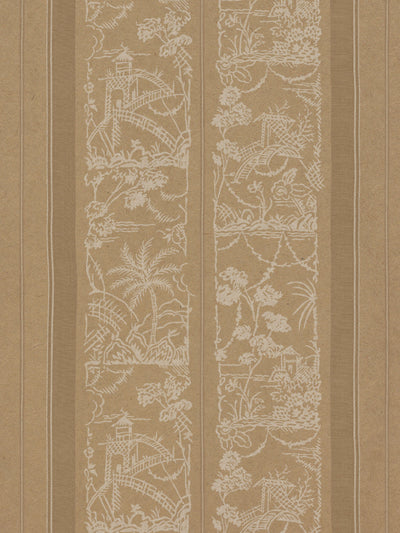 'Tropical Toile Stripe' Kraft Wallpaper by Chris Benz - Khaki White