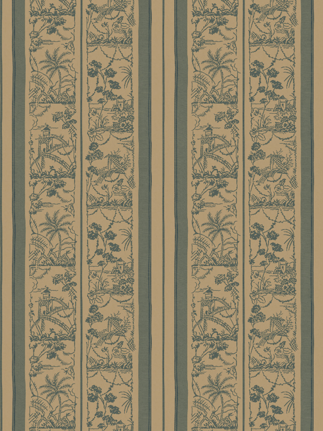 'Tropical Toile Stripe' Kraft Wallpaper by Chris Benz - Marina Blue