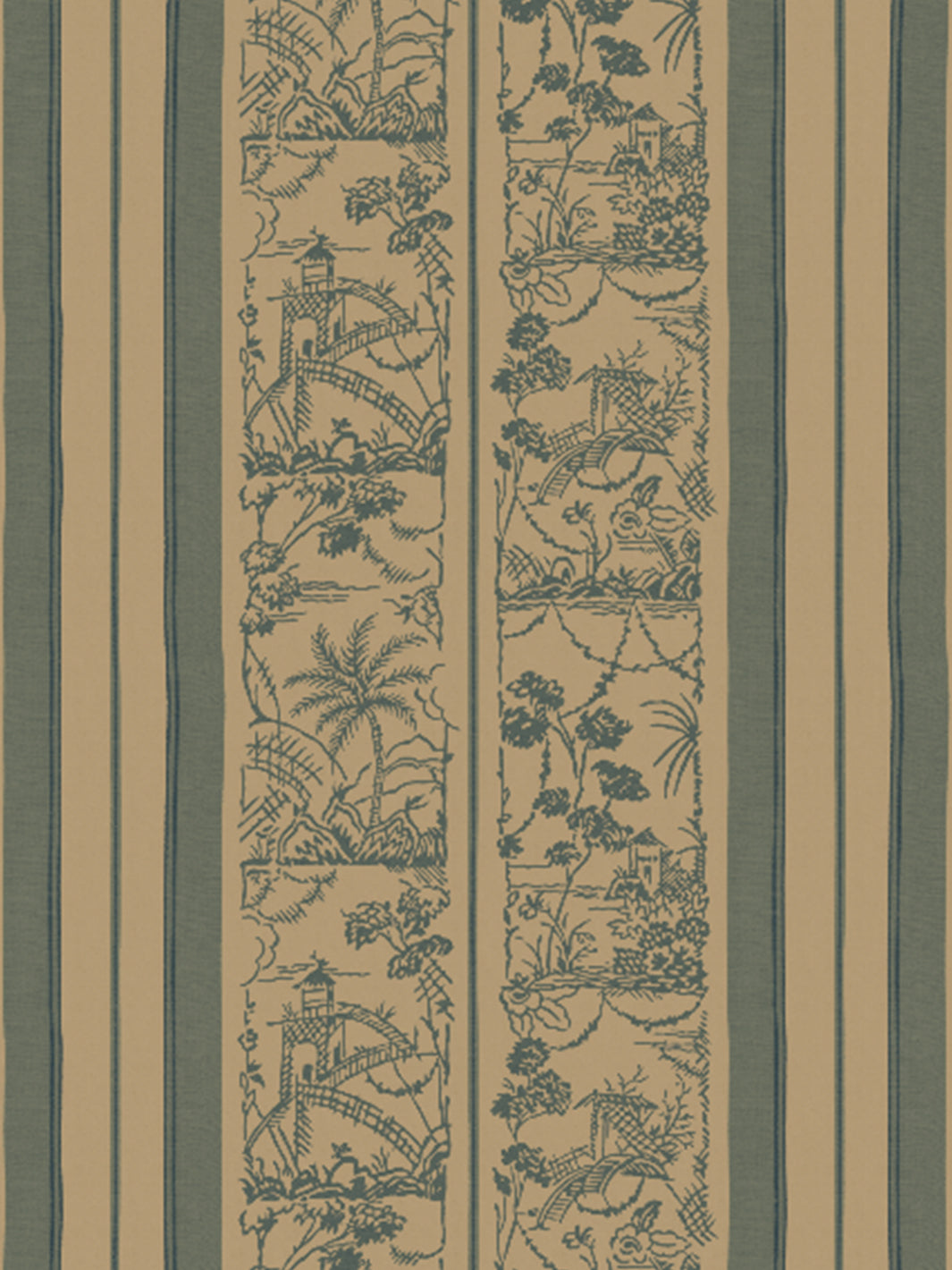 'Tropical Toile Stripe' Kraft Wallpaper by Chris Benz - Marina Blue