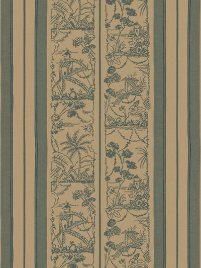 'Tropical Toile Stripe' Kraft Wallpaper by Chris Benz - Marina Blue