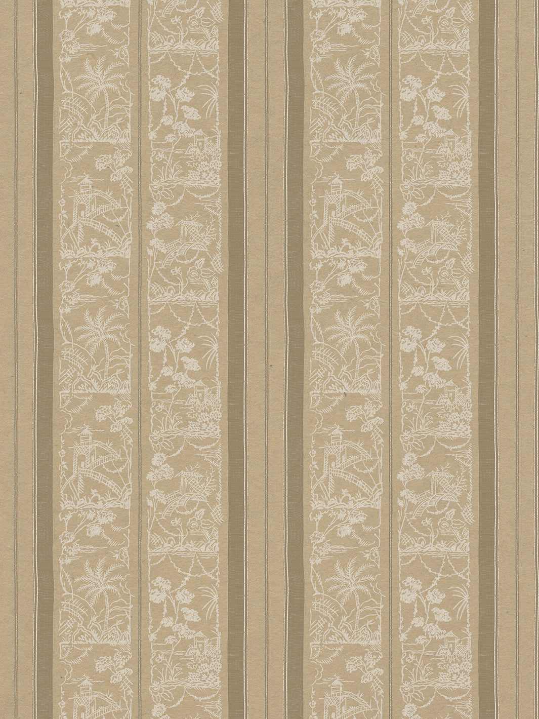 'Tropical Toile Stripe' Kraft Wallpaper by Chris Benz - Neutral