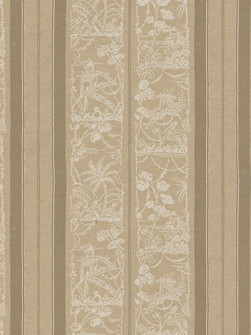 'Tropical Toile Stripe' Kraft Wallpaper by Chris Benz - Neutral