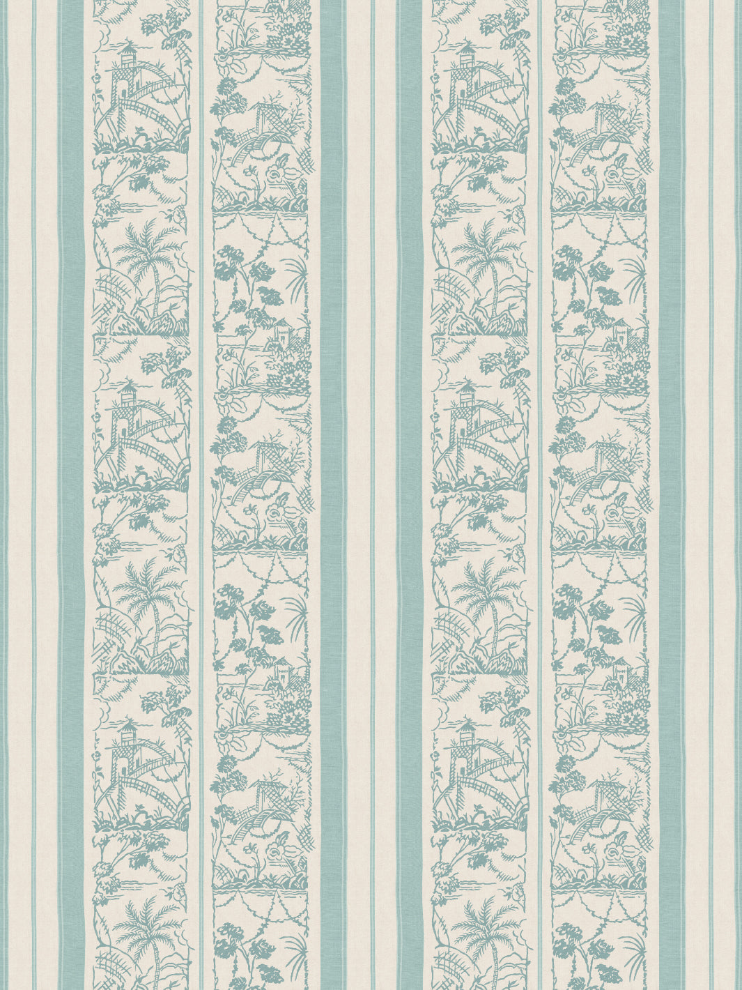 'Tropical Toile Stripe Tonal' Wallpaper by Chris Benz - Aqua