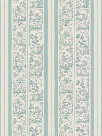 'Tropical Toile Stripe Tonal' Wallpaper by Chris Benz - Aqua