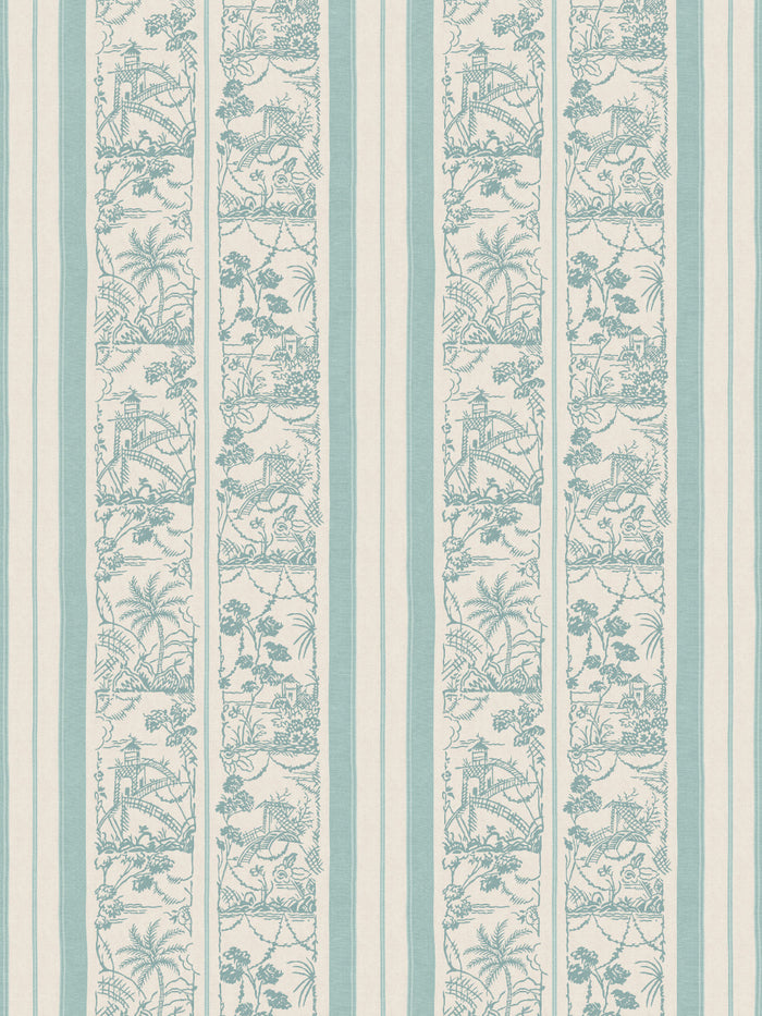 'Tropical Toile Stripe Tonal' Wallpaper by Chris Benz - Aqua
