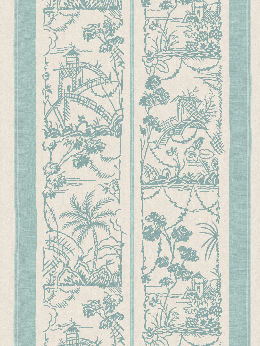 tropical toile stripe tonal wallpaper chris benz aqua